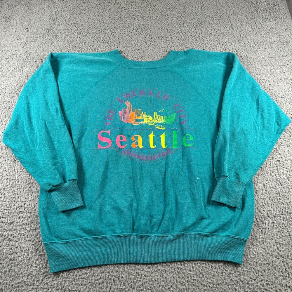 Vtg 90's Seattle Washington Emerald City‎ Crewneck Sweatshirt Made In USA